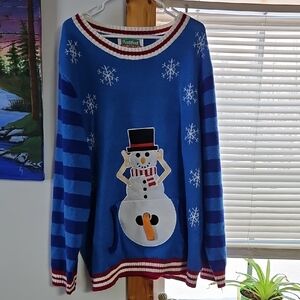 Blue Snowman Sweater with Stripes